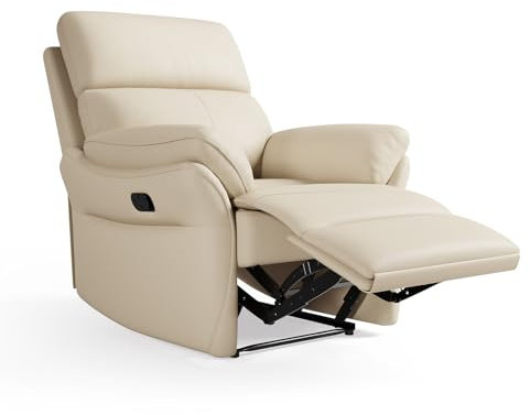 AIRSKY Relaxsessel Echtleder Fernsehsessel mit Liegefunktion Kinosessel Nickerchen Seniorensessel TV Sessel mit Schlaffunktion Manuell Verstellbar Liegesessel für Wohnzimmer Schlafzimmer (Beige)