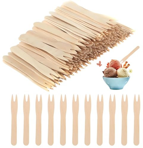 200 forchette per patatine, forchette in legno, usa e getta, forchette usa e getta, forchette per patatine fritte in legno, per feste, compleanni, campeggio e picnic, 85 mm