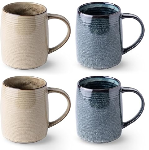 GBhome Stort kaffekopp-set i 4 stycken, 45 ml (ca 500 ml) handgjord keramikmugg med gradientfärger – perfekt för latte, te, öl och varm choklad | diskmaskins- och mikrovågsugnssäker