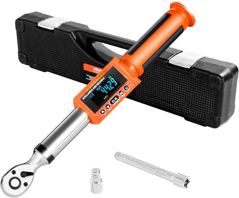 VEVOR Clé Dynamométrique Numérique à Entraînement 9,5 mm Plage 0-135 N.m, 72 Dents, Haute Précision, avec Valeur Prédéfinie, Avertisseur Sonore et LED, pour Réparation Automobile et Moto, Orange