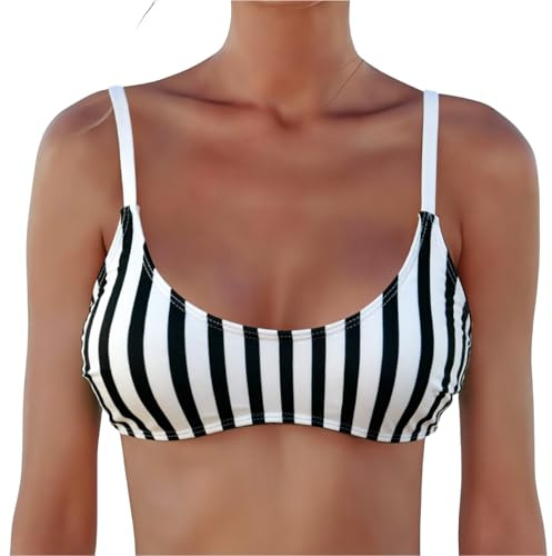 JFAN Top Bikini Donna Classico Scollo a U Top Bikini Reggiseno Brasiliano Push Up Leggero Imbottito Reggiseno Righe L