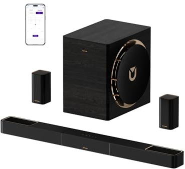 ULTIMEA 7.1.4CH Professional Wireless Surround Sound System for TV with Dolby Atmos, 980W Sound Bar with 10-Inch Wireless Subwoofer,GaN Amplifier, 4K HDR Passthrough,20Hz Deep Bass, Skywave X70