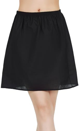 BEAUTELICATE Women's Half Slip 100% Cotton Vintage Underskirt, 16 Inch Length, Black, Size M Fits UK(12 - 14)
