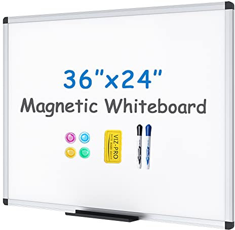 VIZ-PRO Magnetisches Whiteboard/Trockenabwischbares Board, 90 x 60 cm, inklusive 1 Radiergummi & 2 Marker & 4 Magneten