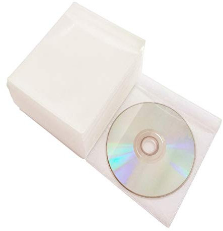 Baocool 100 Pack Premium CD DVD Sleeves,Thick Non-Woven Material Double-Sided Refill Plastic Sleeve for CD and DVD Storage Binders Disc Case (White)