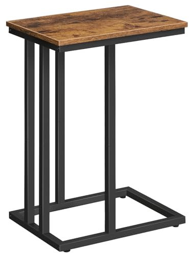 HOOBRO Beistelltisch, C-förmiger Couchtisch, Sofatisch, Industrie-Stil, für Wohnzimmer, Schlafzimmer, Vintagebraun und Schwarz EBF02SF01G1