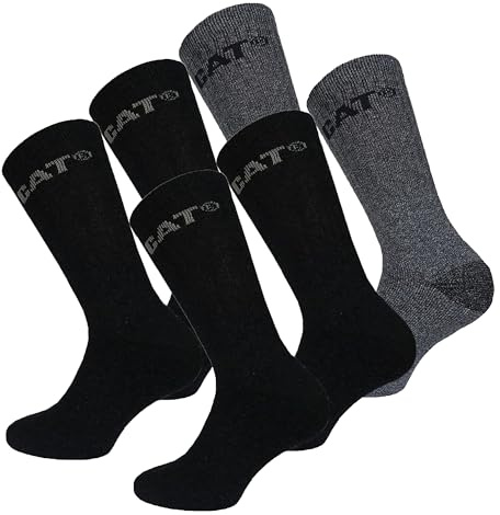 Caterpillar Outdoor Socks 6 paires de chaussettes pour hommes en coton doux avec contrôle de l'humidité, pointe et talon renforcés (Gris, 4145)