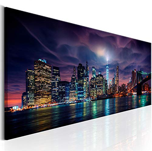 murando - Cuadro de cristal acrílico Panorama 135x45 cm Impresión de 1 Pieza Pintura sobre Vidrio Imagen Gráfica Decoracion de Pared New York Ciudad City NY d-B-0155-k-a