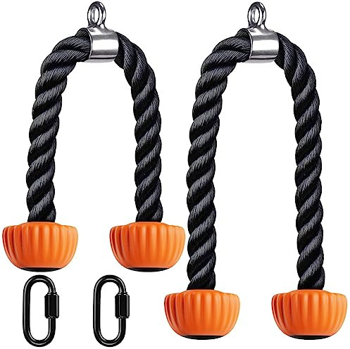 Kipika Tricep Rope, Cable Machine Attachments Pulley System Gym Pull Down Rope, Heavy Duty Nylon Rope with Soft Rubber Ends…