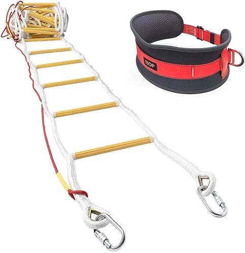 ISOP Fireproof Rescue Ladder 32ft (10m) for 4 Storey Houses - Fire Ladders with Hook and Safety Belt - Quick to Install and Easy to Use