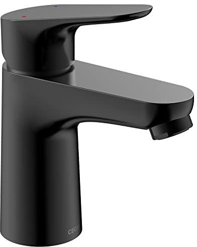 CECIPA Wasserhahn Bad Schwarz, Waschtischarmatur Schwarz mit Auslauf Höhe 85mm, Waschbecken Armaturen mit 60cm Kalt/Warmwasser Anschluss, Einhebel Mischbatterie Waschbecken, Badarmatur Wassersparend