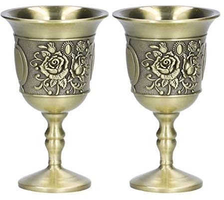 MOUMOUTEN Lot De 2 Coupes à Vin En Métal Vintage En Relief, Gobelet En Métal De Style Cour Vintage, Décoration Artisanale Exquise De Motif De Chrysanthème Pour les Mariages, Décoration D'intérieur, Co