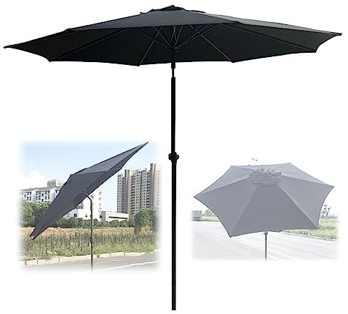 Sombrilla para Patio Exterior con Botón de Inclinación y Manivela, Parasol de Mercado de Mesa, para Jardín, Playa, Piscina, Negra