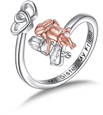 YFN Bague réglable en argent sterling 925 avec inscription « My Sister My Friend » - Cadeau pour femme et sœur - Cadeau d'amitié, Argent sterling