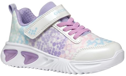 Geox J Assister Girl B Sneaker, White/Lilac, 32 EU