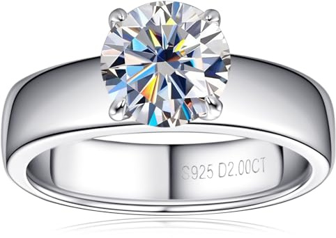 PROSTORY 2CT Solitare Moissanite Engagement Ring D Color VVS1 Clarity Anniversary Rings 925 Sterling Silver 4 Prong Moissanite Ring for Women or Wife Gifts (6)
