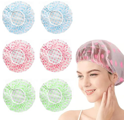 6 Stücke Duschhaube Damen, Elastische Badehaube, Wiederverwendbare Duschhaube Wasserdicht Shower Cap für Mädchen Frauen Hotel Reisen (Rot Gelb Blau)