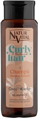 NaturVital Shampoo Curly per capelli ricci, ondulati o testurizzati, con cocco e karité senza solfati e parabeni, 280 ml