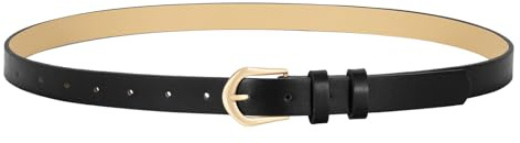 VONMELLI Cintura sottile da donna in pelle sottile cintura in vita per donne moda jeans abito con fibbia oro, Nero , L:Fit Waist Size 39-45