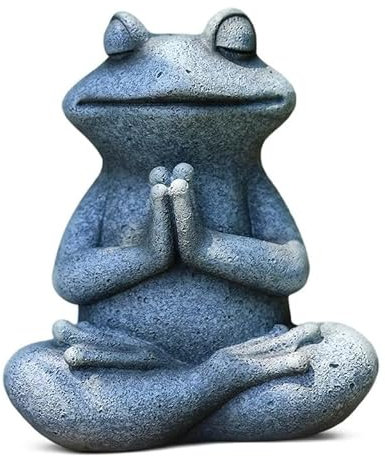 Meditating Animal Garden Figurine, Small Outdoor Sculpture, Grey Stone-Look Finish, Meditating Dog and Frog Statue, Cute and Delicate Garden Decoration (Grey Frog)