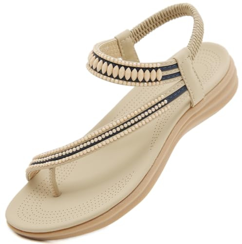 Acfoda Sandales Femme Été Confortable Plates Bohême Sandals | Sandalette et Mules,Mode Plage Tongs,Léger Chaussures,Orthopédique,Nus Pieds