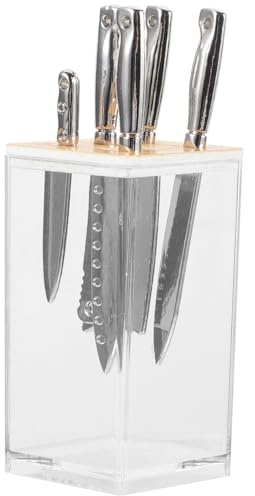 BESPORTBLE 1 Satz Dollhouse Mini Küchengeräte Transparente Utensilien für Puppenhaus Holzfarbener Messerblock Zubehör für Puppenküche für Sammler und Bastelprojekte