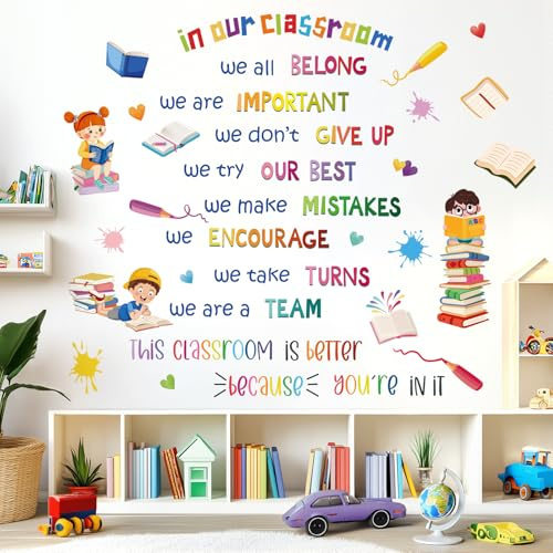 fufuquare Autocollants Muraux Citations Inspirantes et Dynamiques pour la Salle de Classe, avec des Livres et des Messages Positifs, Stickers Muraux Éducatifs Amovibles les Crèches et les Garderies.