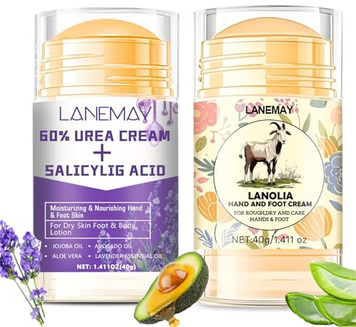 Lot de 2 Crèmes Mains et Pieds Anti-fissures - Lait de Chèvre et Parfum Lavande - Baume Talon Hydratant à 60% D'urée - Réparation Intensive des Peaux Sèches et Craquelées pour Femmes et Hommes