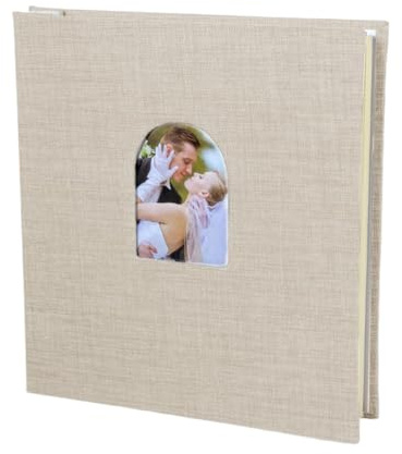 Álbum de fotos con ventana frontal arqueada de 10 pulgadas, 40 bolsillos, cartón grueso, espacio de escritura para fotos amplias compatibles, fácil inserción, álbum frontal de arco