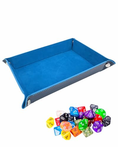 MenYiYDS 1 Pcs Plateau de dés pliant rectangulaire en cuir PU, plateau de dés en velours pour le jeu de dés de Donjons et Dragons RPG D&D et autres jeux de table (Bleu ciel)