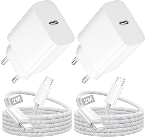 2-pack 25 W USB-C-laddare med 60 W USB-C-laddningskabel (2 m) snabbladdningskabel, USB-C-nätadapter, Apple-adapter, snabbladdare för iPhone 17/17 Pro Max/16/16 Pro/15 Pro Max/iPad Air Mini