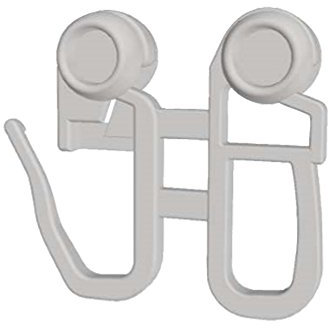 Schleuderwagen mit Gardinenhaken zur Befestigung von Schleuderstab | 8 mm Rolle | für 4mm Deckenschienen wie MHz oder SM-Plus | 100 Stück Bulk