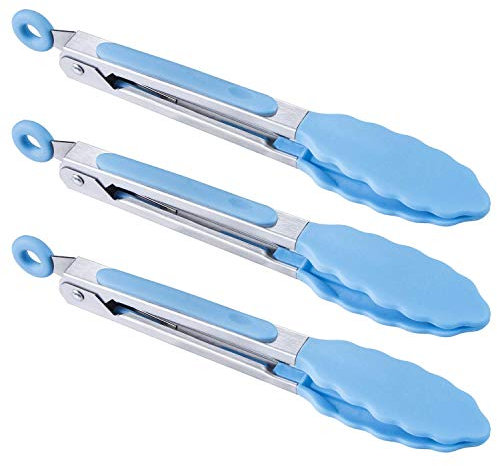 MSY BIGSUNNY Set di 3 Mini Pinze da Cucina da Portata in Silicone, Blu, 17,8 cm