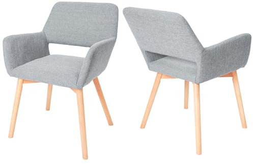 CangLong 2er Set Esszimmerstühle Freizeit Polstersessel für Küche, Esszimmer & Wohnzimmer, Gästestühle mit Massivholzbeinen, Grau