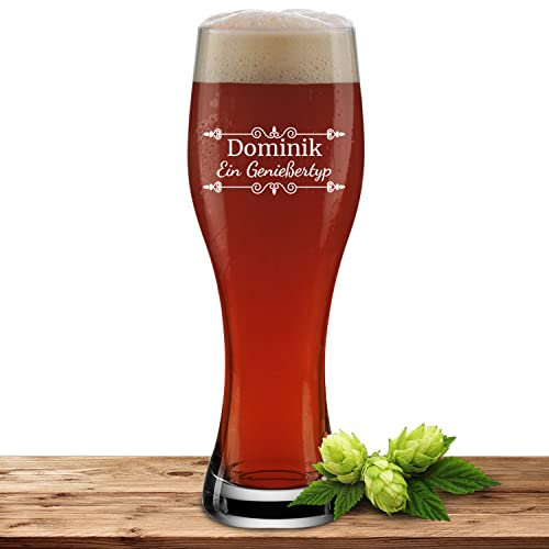 Bierglas mit Name oder Wunschtext, Weizenbierglas 0,5l inkl. Gravur, individuelles Geschenk, personalisiertes Weizenglas (Verzierung 01)
