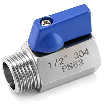 QWORK® Mini Kugelhahn Absperrhahnm aus Edelstahl, Reduziertem Durchgang, PN 63, 1/2 Zoll Innengewinde/Aussengewinde