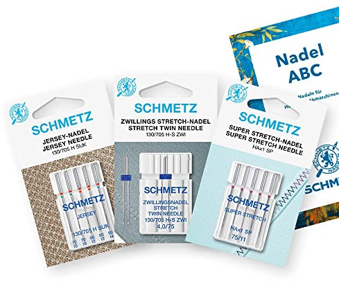 SCHMETZ | 11 Nähmaschinennadeln | Jersey Set | Jersey/Super Stretch/Zwillings-Stretch | Sortierungen | Inklusive 1 Nadel ABC