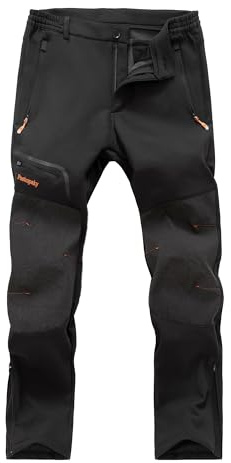 Postropaky Mens Hiking Snow Ski Pants Waterproof Outdoor Insulated Softshell Pants Snowboard Zipper Bottom Leg (Black, 34W x 34L)