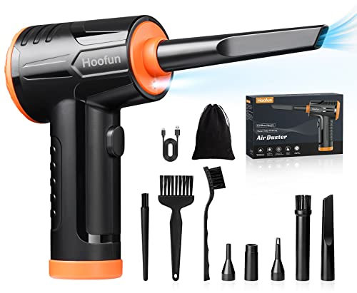 Hoofun Elektrische Staubgebläse Druckluftspray, 3-Gang 100000u/Min Compressed Air Duster Mit 7600mAh Akku und Led-Licht, PC Reinigungsset Luftdruckspray für Laptop, Tastatur, Elektronik, Auto, Sofa