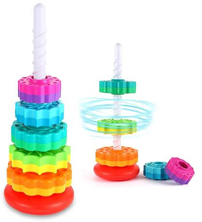 LMTNNB Jouets rotatifs empilables – Tour arc-en-ciel,jouet éducatif empilable enfants 1 à 3 ans,plastique ABS solide,reconnaissance des couleurs et des formes,développe les compétences Taille Unique