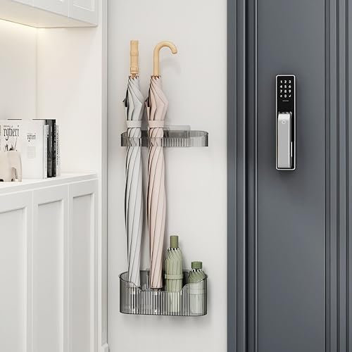SYXLS Soporte para Paraguas Montado en la Pared, Paragüero Ajustable para Colgar en la Pared, Soporte para Paraguas Organizador de Ahorro de Espacio (Gris)