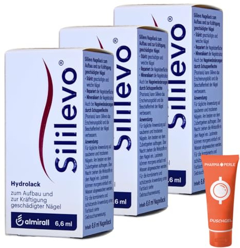 Sililevo Hydrolack 3x 6,6 ml I Aufbau und Kräftigung geschädigter Nägel I Medizinischer Nagelstärker I Nagelspliss, Nagelbruch, Nagelpsoriasis I Spar-Set plus Pharma Perle