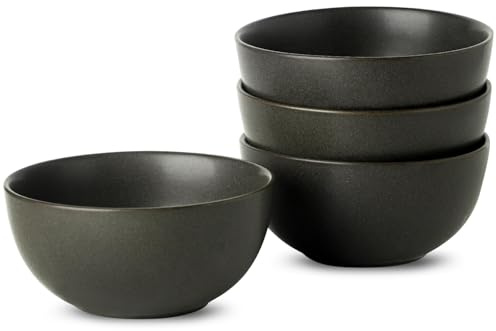 Tikooere Cereal Bowls, 24 oz Soup Bowls Set of 4, Ceramic Bowls Set for Salad, Fruit, Breakfast, Dessert, Stoneware Bowls for Kitchen, Dishwasher & Microwave Safe, Matte Black