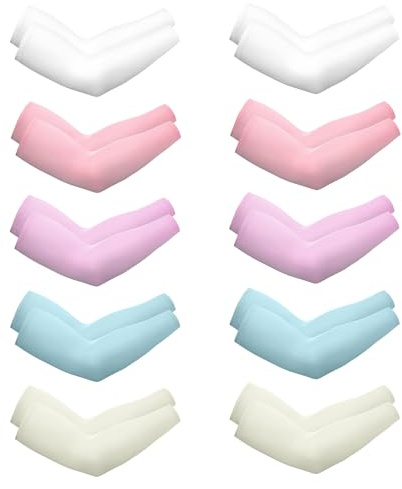 Boao 10 Pairs UV Arm Sleeve for Men Women Cooling Tattoo Cover up Compression Sun Protection Sleeves for Outdoor Activities(Light Color,M)