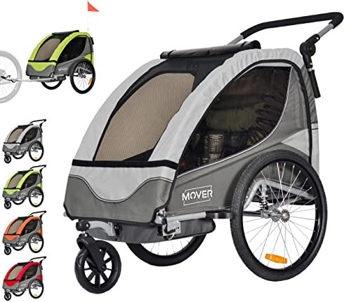 PAPILIOSHOP Mover Fahrradanhänger für Kinder, Kinderwagen, Anti-Wicking, Schutzbarriere für Räder, PVC-Fenster, 2-Sitzer, 5-Punkt-Sicherheitsgurt, gepolsterter Sitz