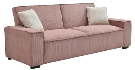 Vente-unique-Divano letto 3 posti in Velluto a coste Rosa - SEKOTA
