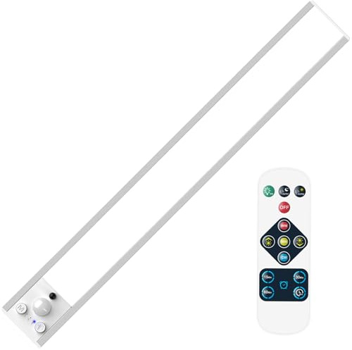 ENUOTEK Detecteur de Mouvement Lampe LED Rechargeable Interieur, 37CM Lumiere LED Cuisine Sous Meuble Sans Fil Lumic Lampe, Fonction de Timing, Trois Températures de Couleur Veilleuse Eclairage Bande