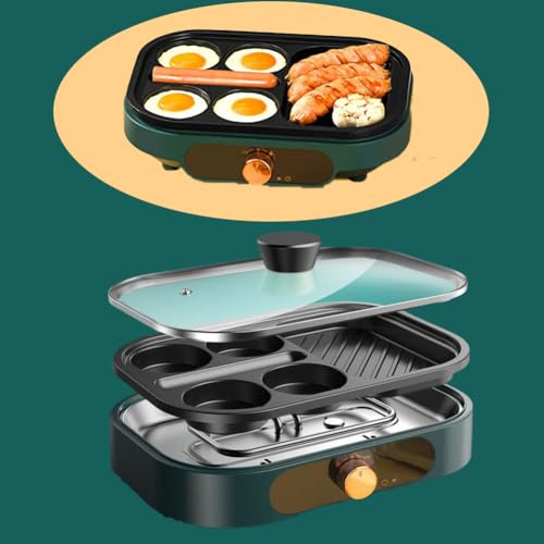 Piastra Elettrica Multifunzionale, Padella Elettrica da 900 W, Teglia Antiaderente con Coperchio Visivo, Interruttore A Un Pulsante, Rivestimento Antiaderente, Facile da Pulire, Fritto A Sinistra