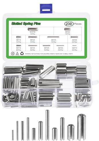 sourcing map 230Pcs Roll Pin Assortment Set 304 Stainless Steel Slotted Spring Pins Split Expansion Pins for Home Improvement Automotive Machine Repair, Silver