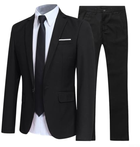 Traje de tres piezas para hombre de moda con chaqueta, corbata y camisa, perfecto para bodas y ocasiones formales (3XL Negro)